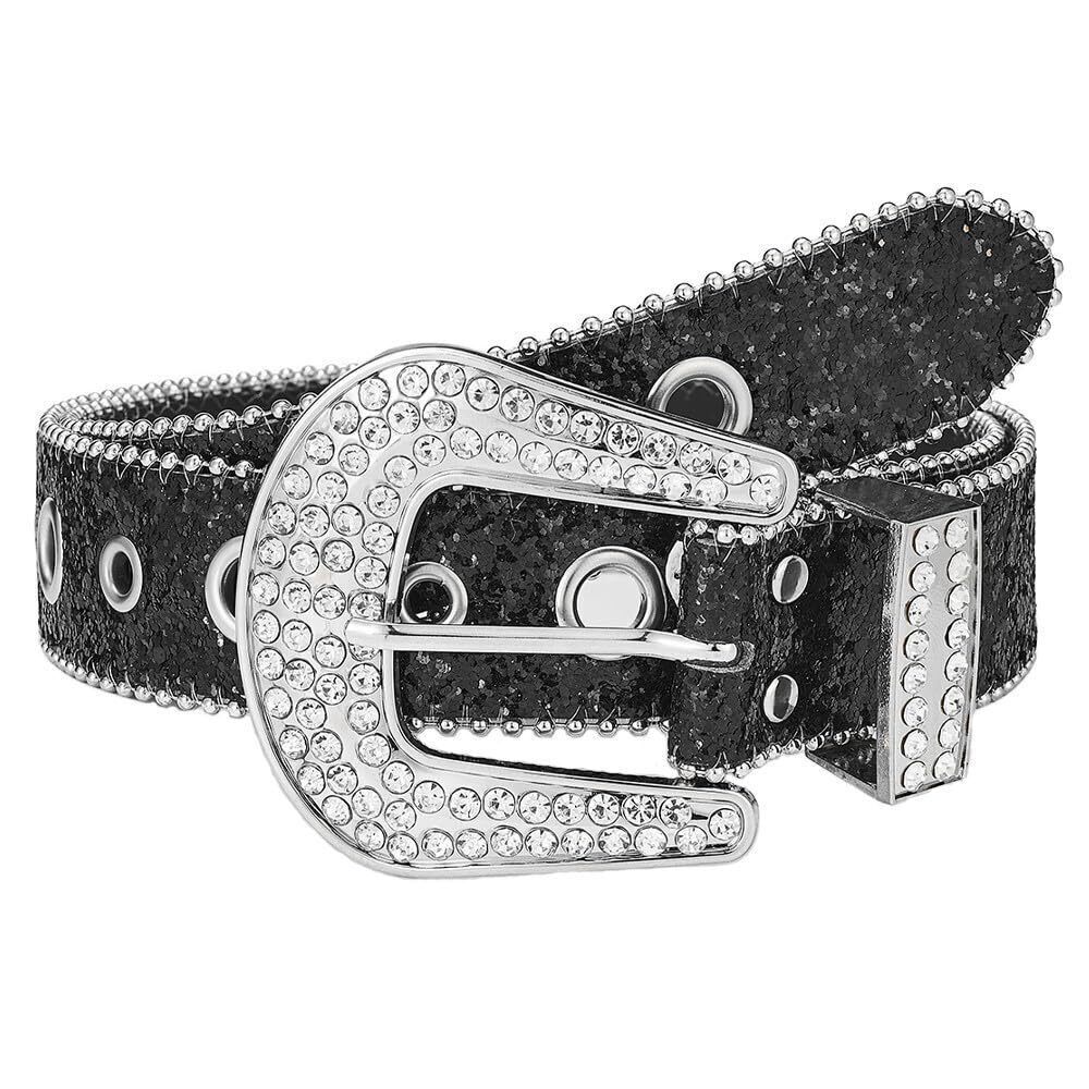 5314 Black Rhinestone Belts For Women Men Glitter Bling Bb Western Cowgirl